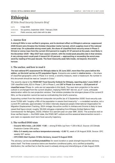 First page of the Ethiopia El Niño sample report