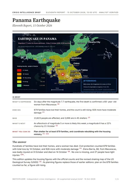 Eleventh report on the Panama earthquake, 15 October 2026